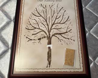 C95 - $8. Framed Family Tree. Has minor damage to tree trunk but could easily be covered with a name! Measures 27" x 35".