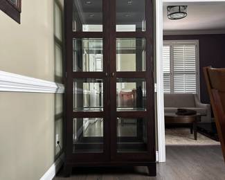 C11 - $350. Ethan Allen Lighted Display / China Cabinet. Measures 38" wide x 17" deep x 80" tall. Excellent Condition. 2 of the shelves are adjustable - center shelf is fixed.