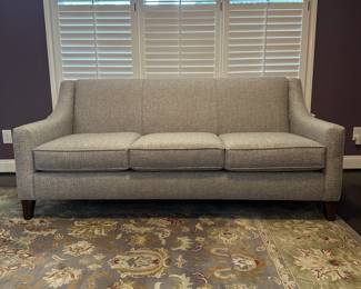 C1 - $600. Bassett Furniture Couch. Purchased Fall 2021. Measures 78" long x 34" deep x 33.5" tall. EXCELLENT CONDITION. No issues noted. Tweed grey fabric. Was used very gently in formal living room.