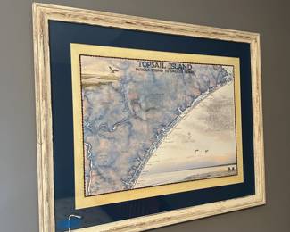 C35 - $40. Framed poster of Topsail Island Middle Sound to Sneads Ferry. Terry Moore. Measures 26.25" x 21.25"