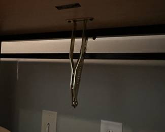 C58 - $25 small desk from AC Moore with fabric baskets. Can adjust for a standing desk. Comes with stool. Measures 47.25" wide x 23.5" deep x 30.5" tall.