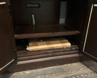 C21 - $250. Dark Wood Storage Bookcase with Barrister Doors (Lift & Slide) Measures 61.25" wide x 20.25" deep x 70.5" tall. Moves in 4 pieces. Top Crown. Each Bookcase. Base.