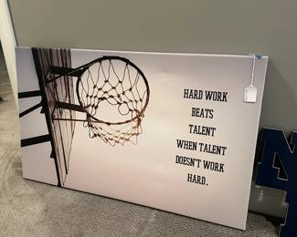 C43 - $20. Canvas Hard Work print. Measures 40.25" x 24.25".