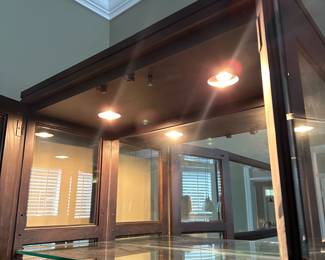 C11 - $350. Ethan Allen Lighted Display / China Cabinet. Measures 38" wide x 17" deep x 80" tall. Excellent Condition. 2 of the shelves are adjustable - center shelf is fixed.