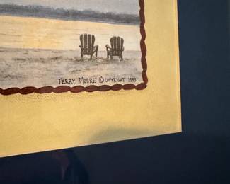 C35 - $40. Framed poster of Topsail Island Middle Sound to Sneads Ferry. Terry Moore. Measures 26.25" x 21.25"