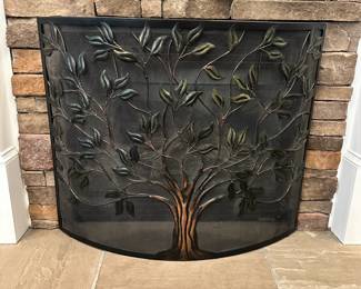 C28 - $50. Curved Metal Fireplace screen. Measures 36" wide x 9" deep x 30" tall.