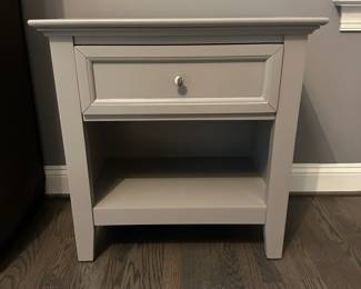 C103 - $175 PAIR of nightstands from Macy's. Sanibel Grey Open Nightstand. Measures 27" wide x 16.5" deep x 28" tall.