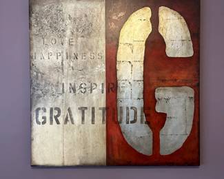 C6 - $15. Large Gratitude Wall Canvas. Measures 4' square.