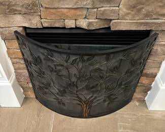 C28 - $50. Curved Metal Fireplace screen. Measures 36" wide x 9" deep x 30" tall.