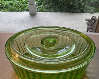 Vaseline Glass Casserole Dish 