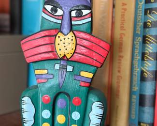 Hand Painted Carved Wood Cat Figurine 