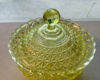 Vaseline Glass Covered Bowl 