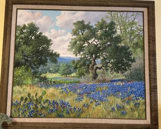 C.L. Curry Blue Bonnets Landscape Painting 