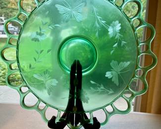 Vaseline Glass Butterfly Serving Tray 