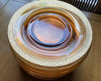 Gold Rimmed Amber Side Plate Set 