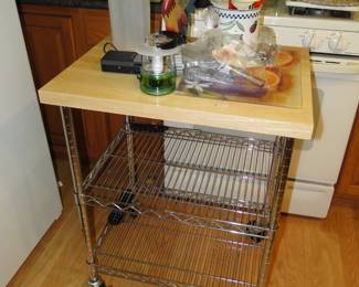 Butcher Block Rolling Cart $40
