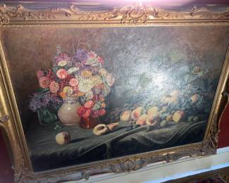 Signed Arutz Fruit and Floral Still Life oil on canvas
27 x38