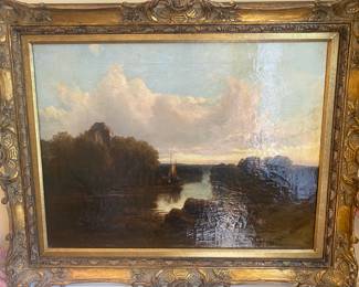 Unsigned/unknown, American School
19th c. Landscape with 3 figures in Right foreground Relined, oil on canvas, 18 x 24