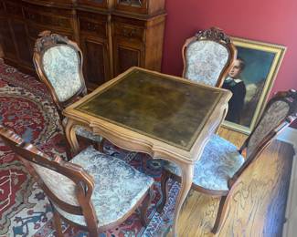 Leather Top card table; 