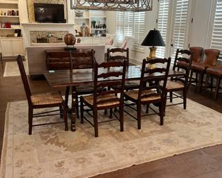 Maitland-Smith table and 6 chairs, handmade rug