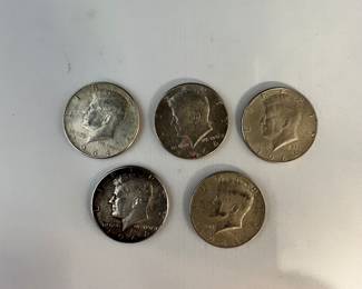 5 Kennedy silver half dollars 1964