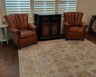 Pair butterscotch leather club chairs