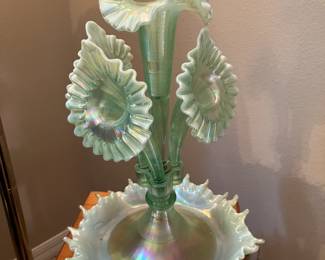 Fenton Willow Green Opalescent Epergne Centennial Collection