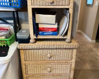 Wicker side table and 3-drawer cabinet