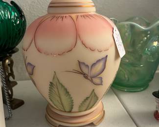 Fenton Burmese daisy ginger jar w/box and papers