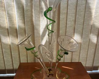 Green Art Glass Epergne