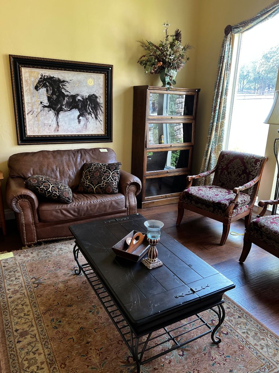 Ethan Allen chairs, lawyers bookcase, coffee table