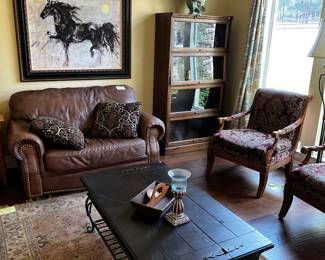Ethan Allen chairs, lawyers bookcase, coffee table