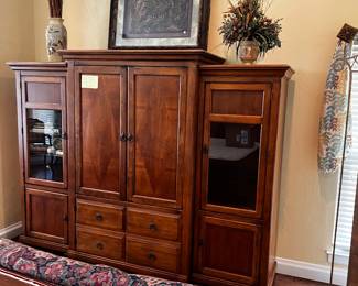 Large wall unit, two antique Persian rugs