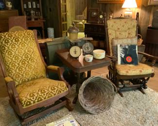 Upholstered antique rockers, collection of scales