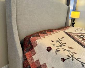 Grey Wingback King Headboard and Bedframe, 87" w x 51 1/2" h x 75" d, Mattress Not for Sale, $495