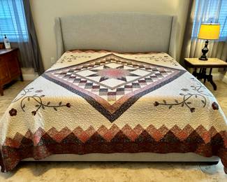 Grey Wingback King Headboard and Bedframe, 87" w x 51 1/2" h x 75" d, Mattress Not for Sale, $495