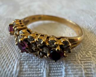 14K Gold Ruby & Diamond Cluster Ring
