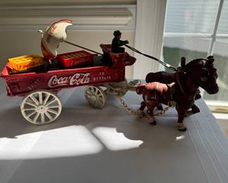 Vintage Cast Iron Coca-Cola Horse Drawn Wagon 