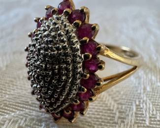10K Gold Ruby Halo Ring