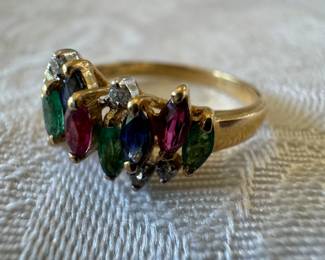 14K Gold with Jeweled Marquis Ring