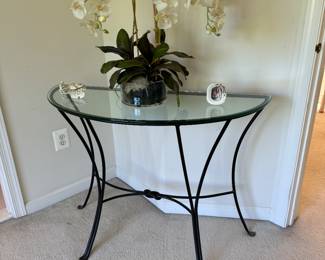 Iron Base with Glass Top Demilune Console Table (40-1/2"W x 16-1/2"D x 29-1/2"H)