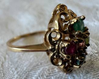 10K Gold with Jeweled Cluster Ring