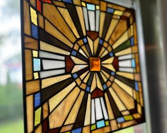 Gorgeous stained glass panel, two available.
