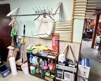 Laundry drying racks & cleaning supplies.