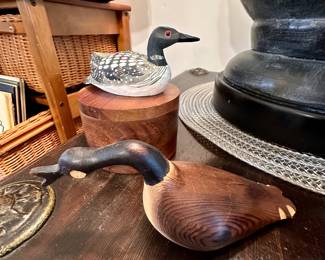Wooden duck figures.