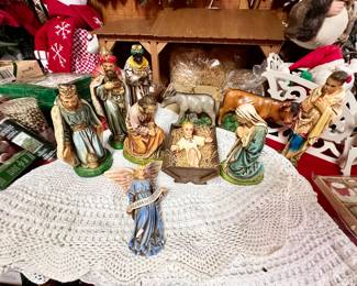 Large chalkware nativity set.