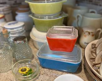 Covered Pyrex dishes.