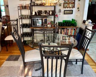Metal dining table & 6 chairs.