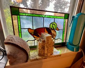 Mallard duck stained glass panel.