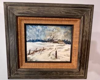 Winter landscape scene painting.